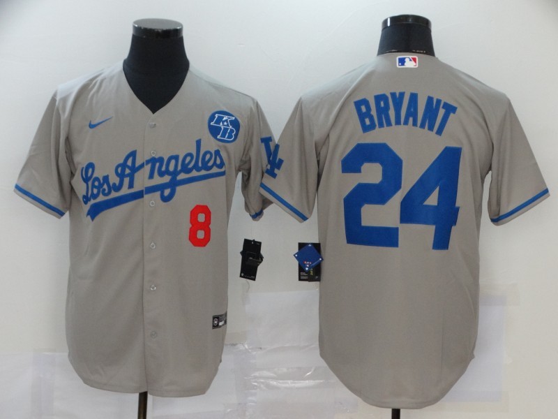 Men's Los Angeles Dodgers Kobe Bryant #8-24 Gray Baseball Jersey